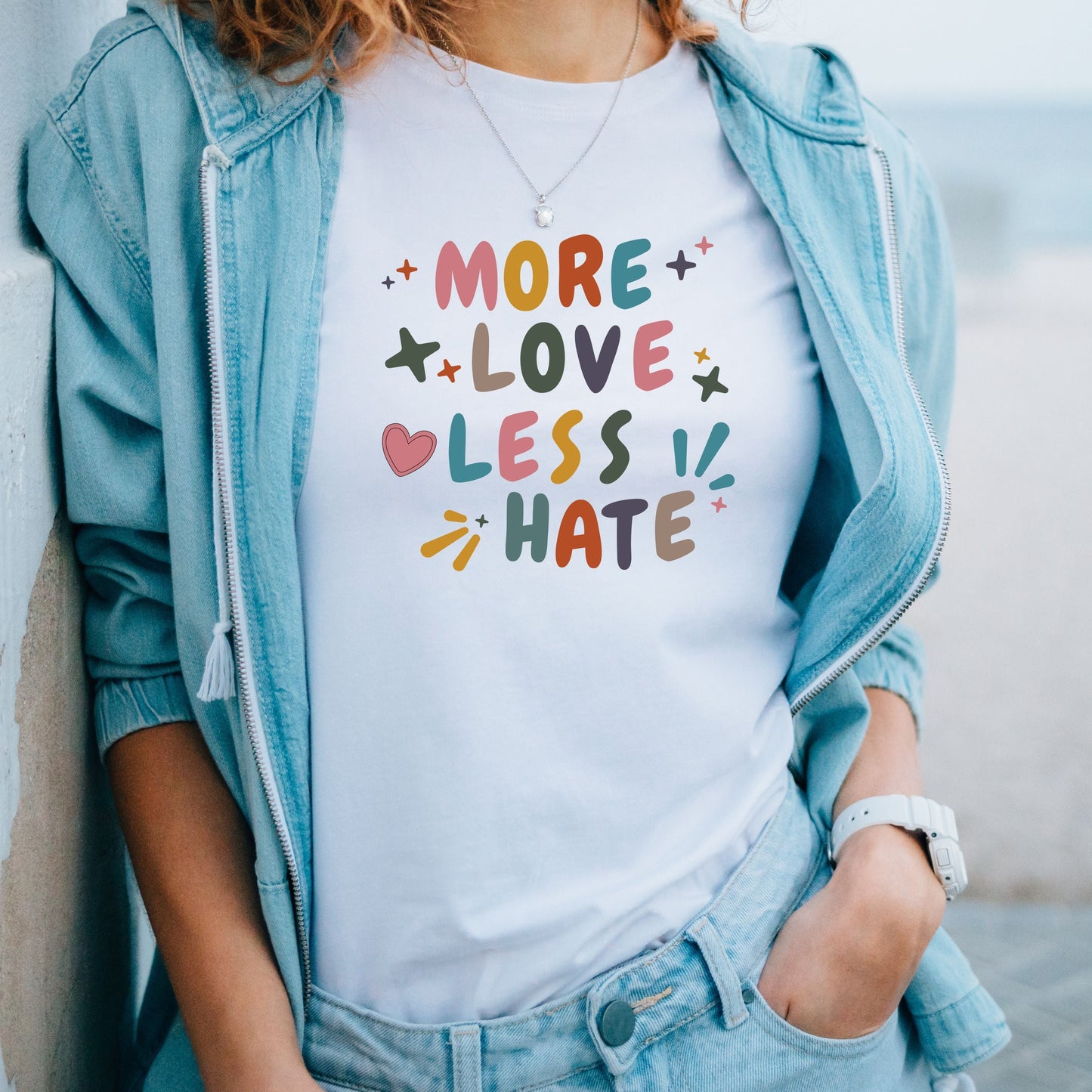 More Love Less Hate T-Shirt Model in White 