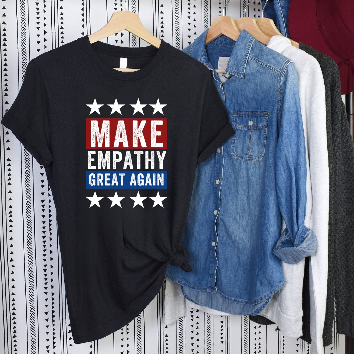 Make Empathy Great Again T-Shirt Hanging in Black 