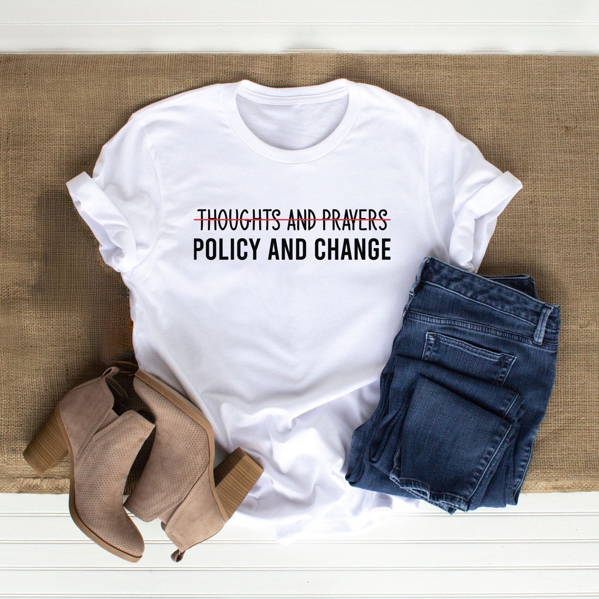 Policy and Change T-Shirt Flat Lay in White 